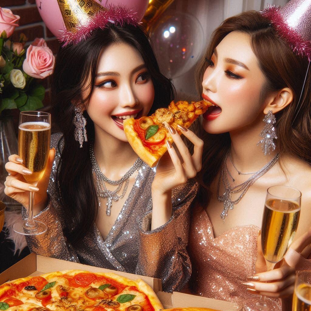 ピザ食べる女子とおまけ