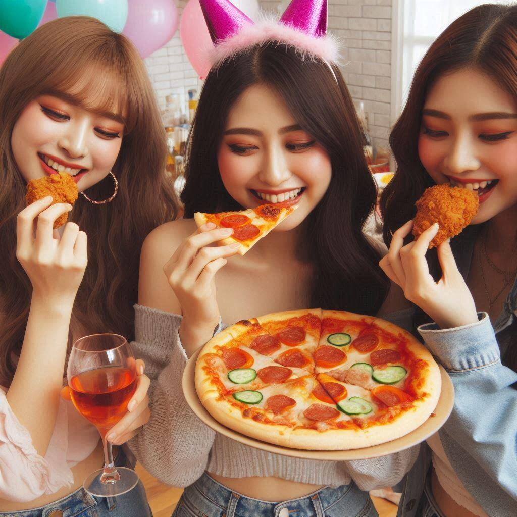 ピザ食べる女子とおまけ