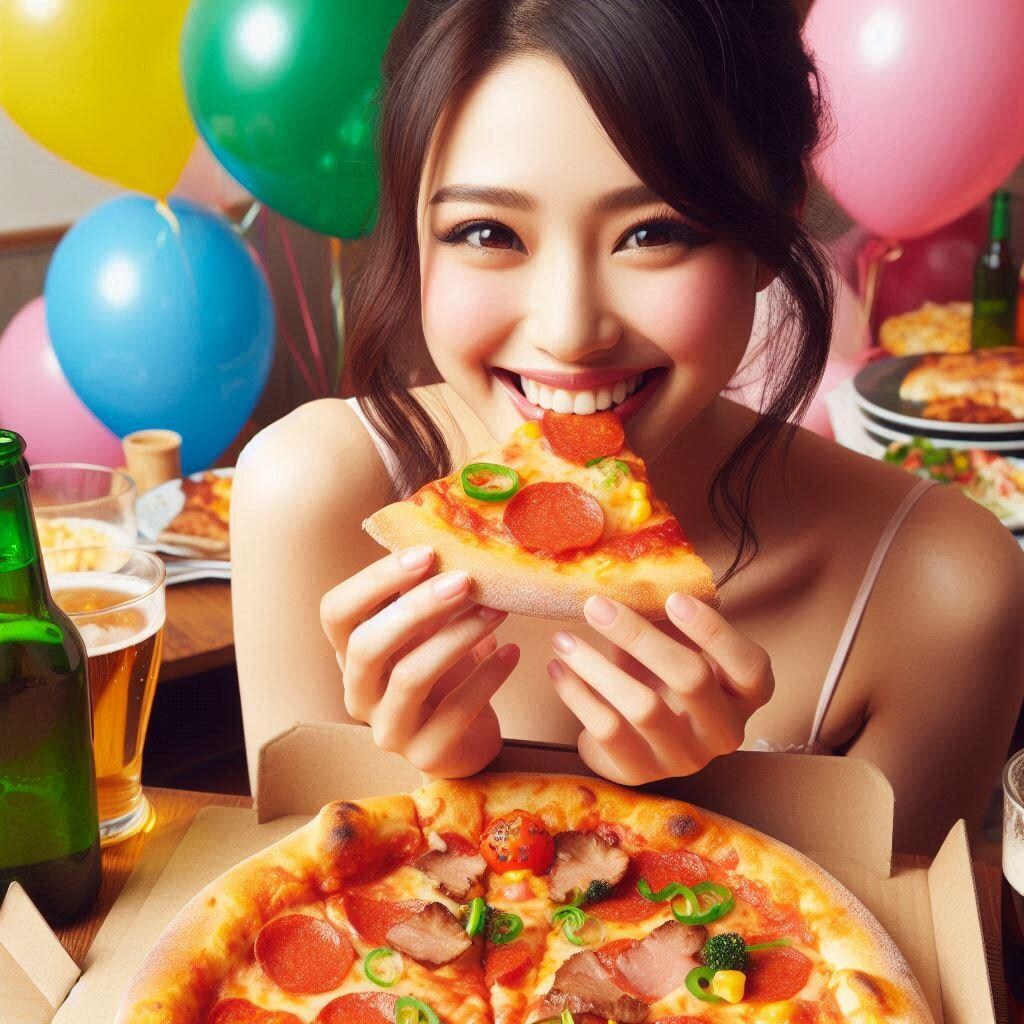 ピザ食べる女子とおまけ