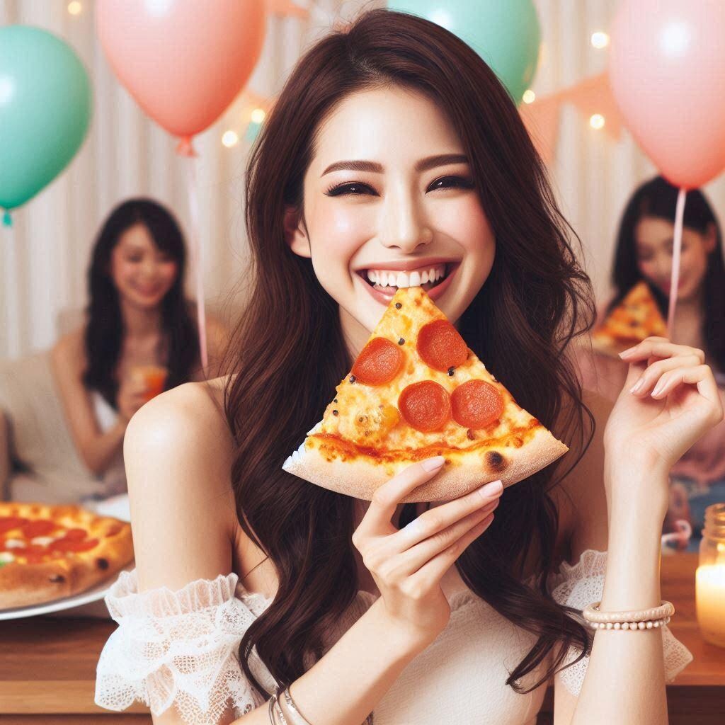 ピザ食べる女子とおまけ