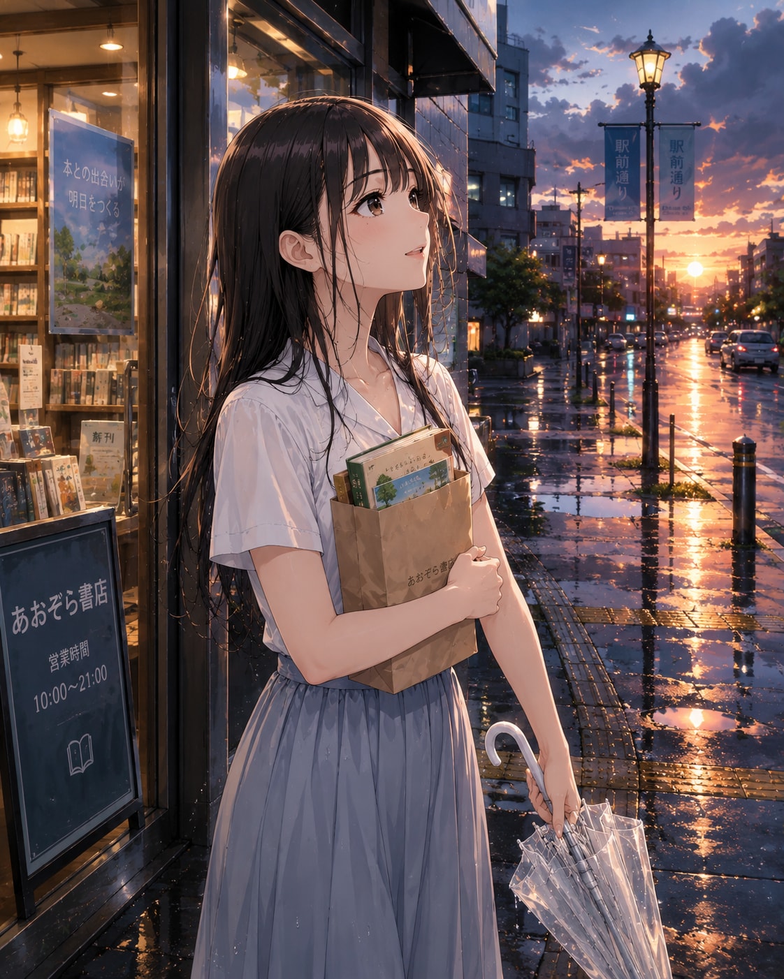雨宿りのつもりで入った本屋で、結局一冊買ってしまったユキ | の人気AIイラスト・グラビア