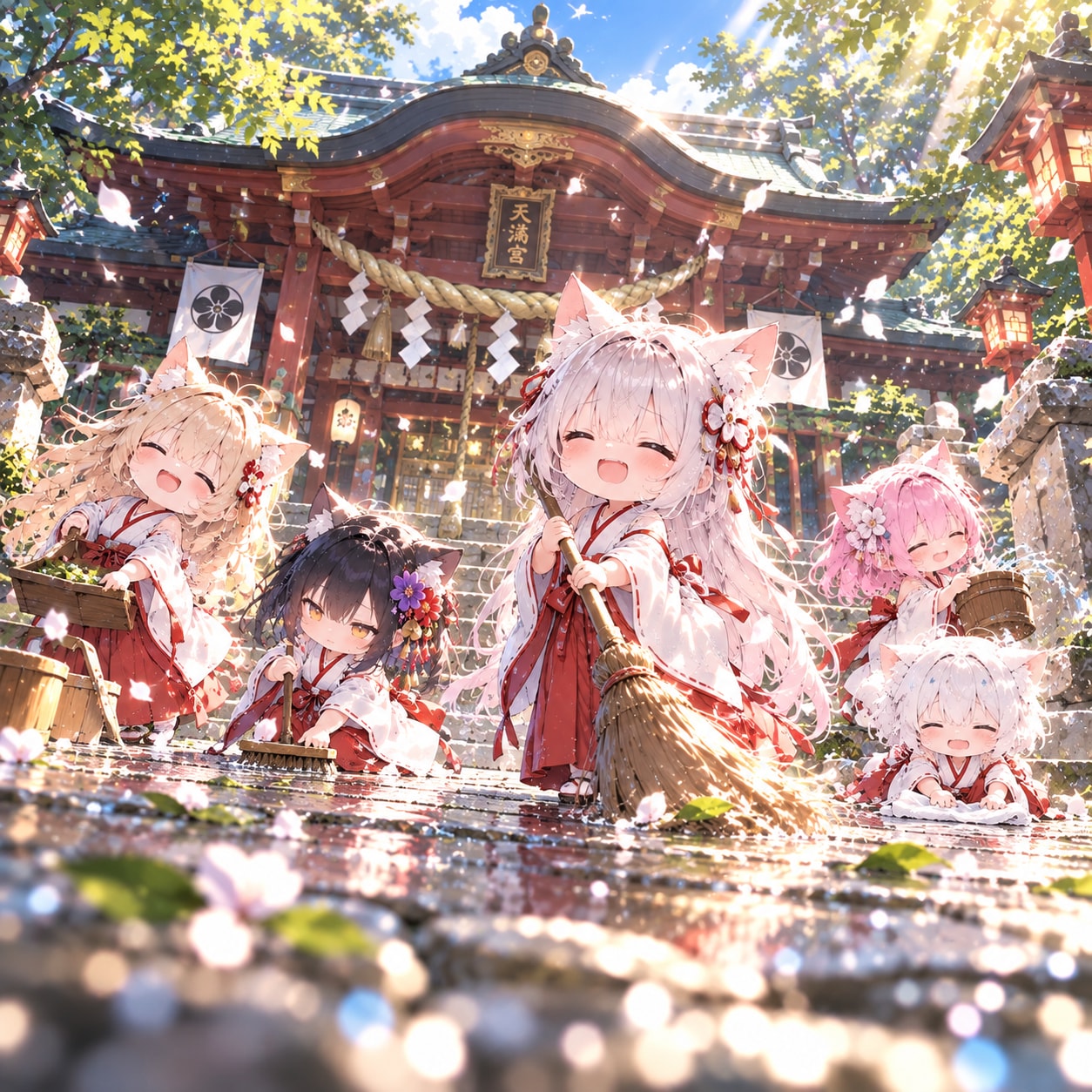 (ゆる鎖)12.「じ」→「神社」ネコモ | の人気AIイラスト・グラビア