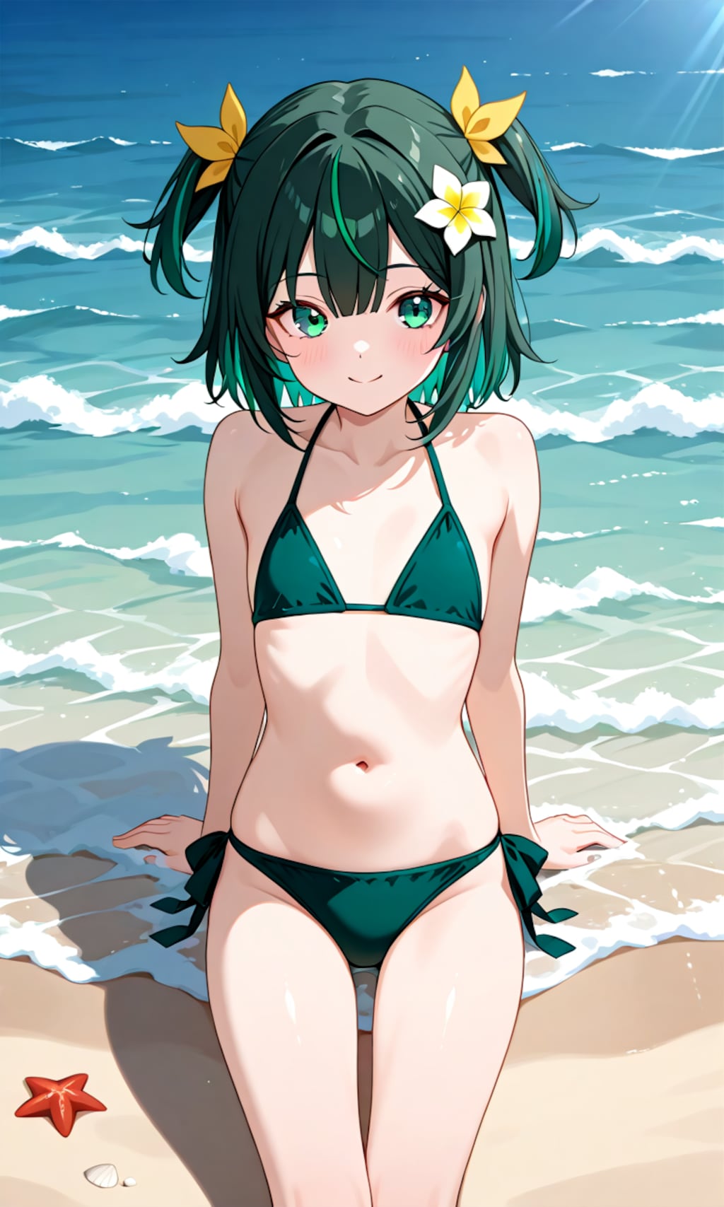 緑ビキニの女の子