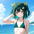 緑ビキニの女の子 3枚目