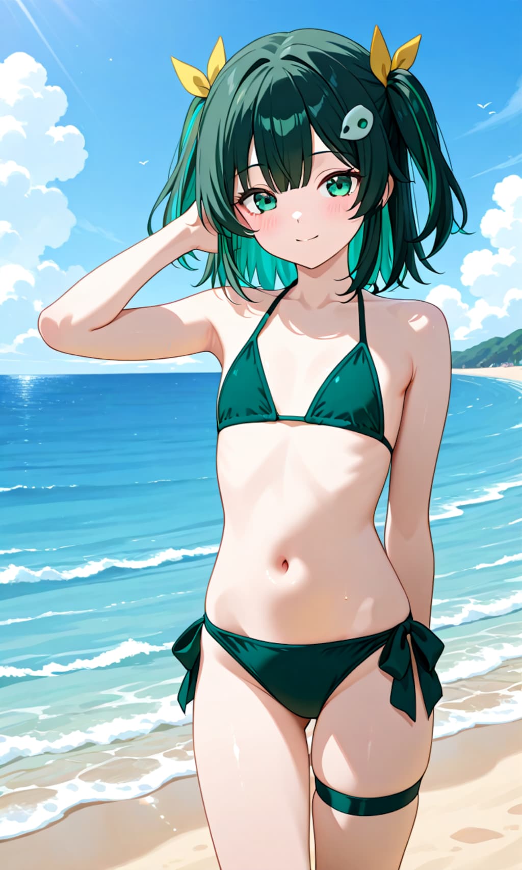 緑ビキニの女の子