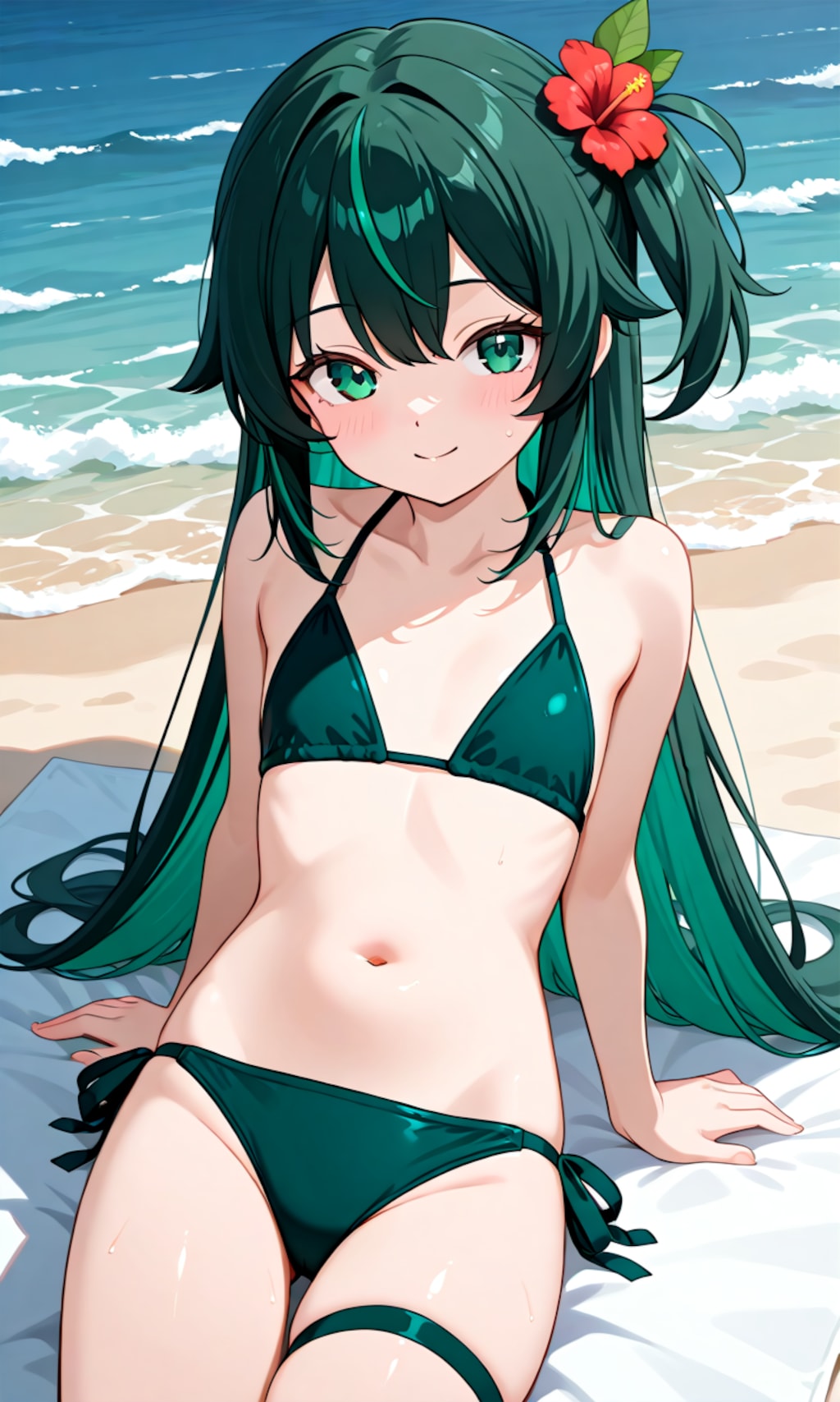 緑ビキニの女の子