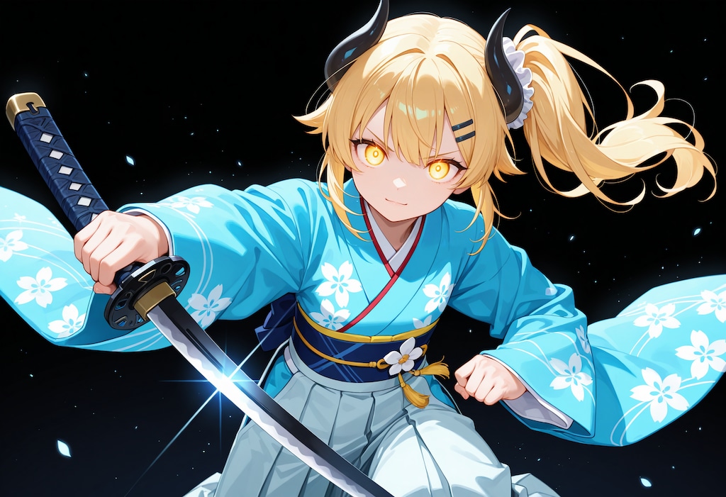 水色着物と女鬼高生さん