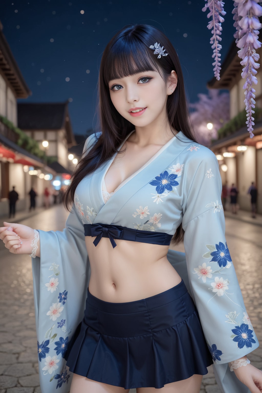 青の着物ドレス