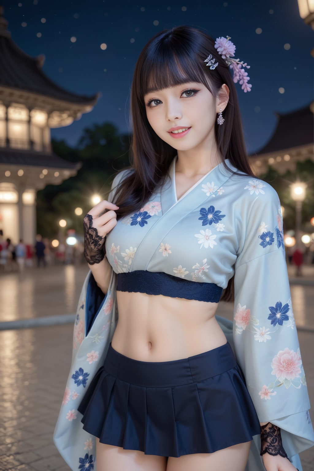 青の着物ドレス