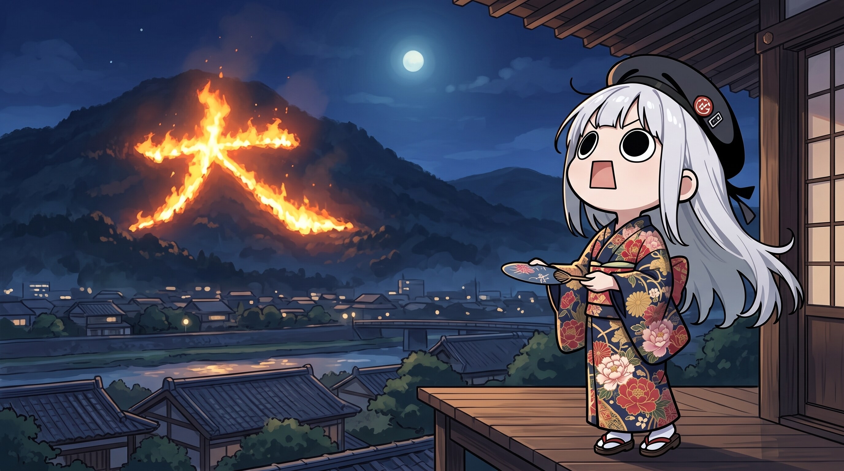 五山送り火大文字を観覧するえらいこっちゃ嬢 | の人気AIイラスト・グラビア