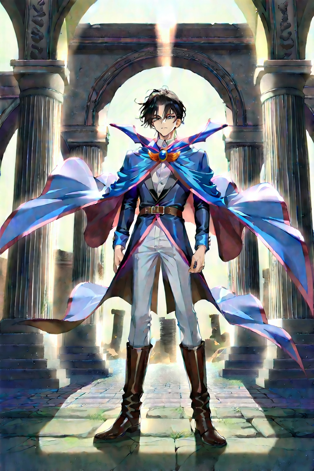 幻想的な古代遺跡地下、大柄な男性魔術師1-1