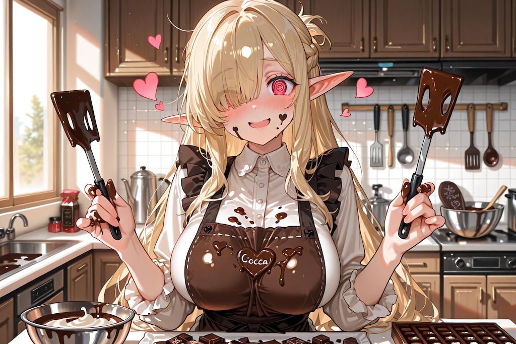 バレンタインの準備をするエルフの女の子