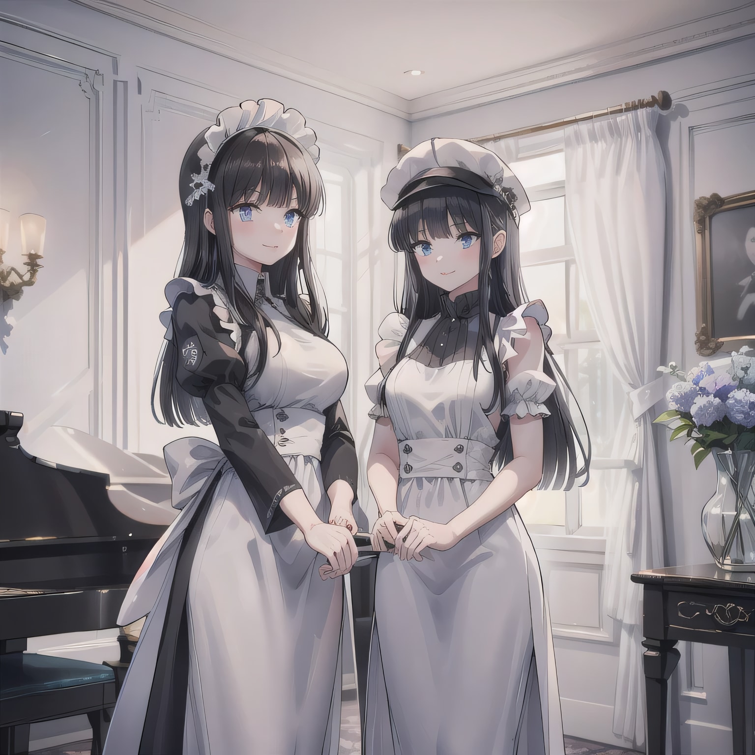 黒髪ロングでメイド服の少女３５ | の人気AIイラスト・グラビア