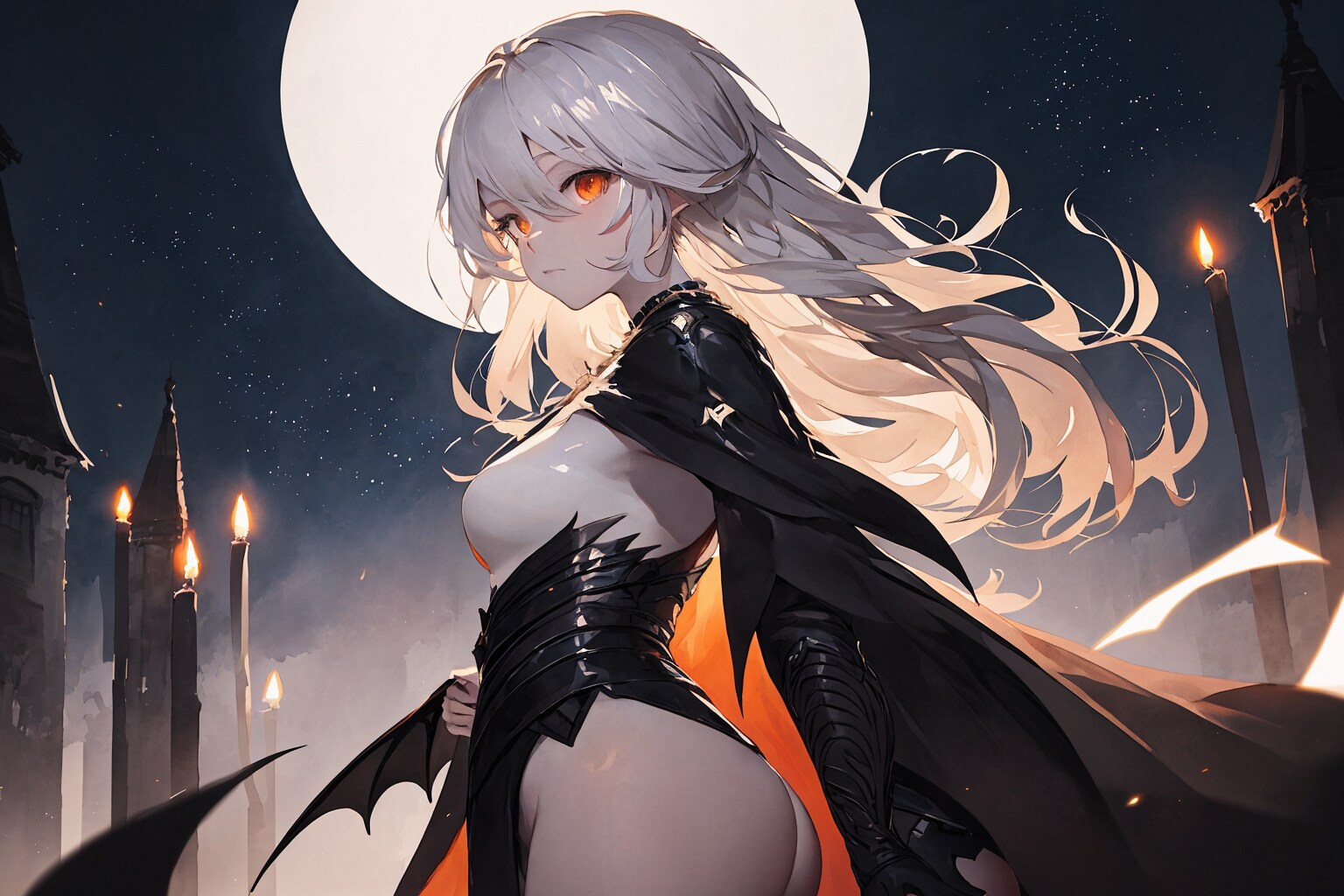 月夜の銀髪のバンバイア少女