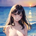 海辺の夕日とヌード 3枚目
