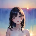 海辺の夕日とヌード 2枚目