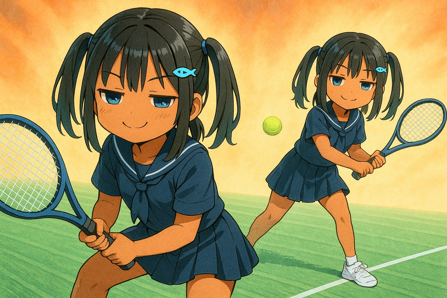 一人でダブルスをするこなつちゃん