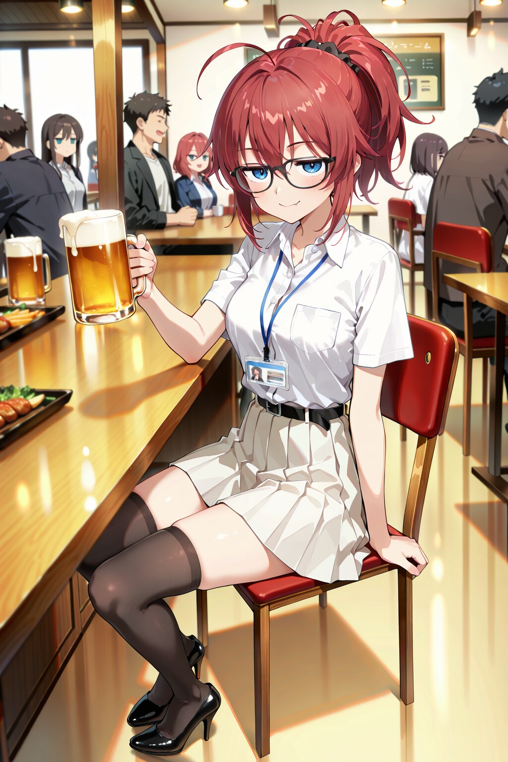 教え子の夏の宿題に関係なく、居酒屋で呑んだくれるジト目先生 Y830