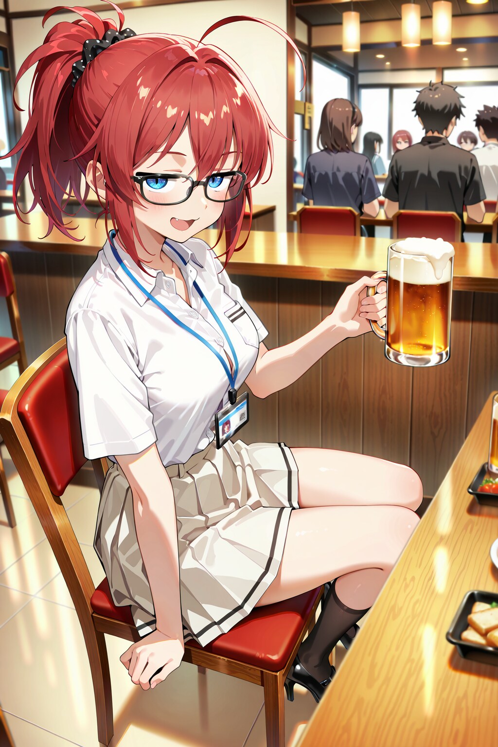 教え子の夏の宿題に関係なく、居酒屋で呑んだくれるジト目先生 Y830