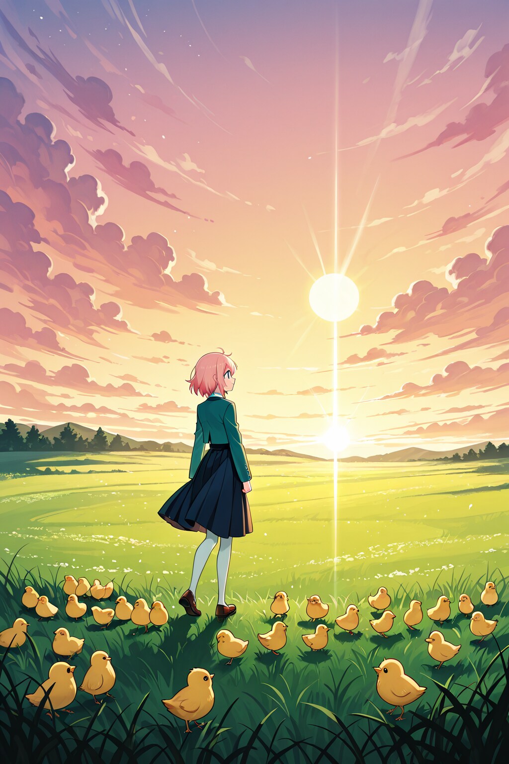 女の子とひよこたち