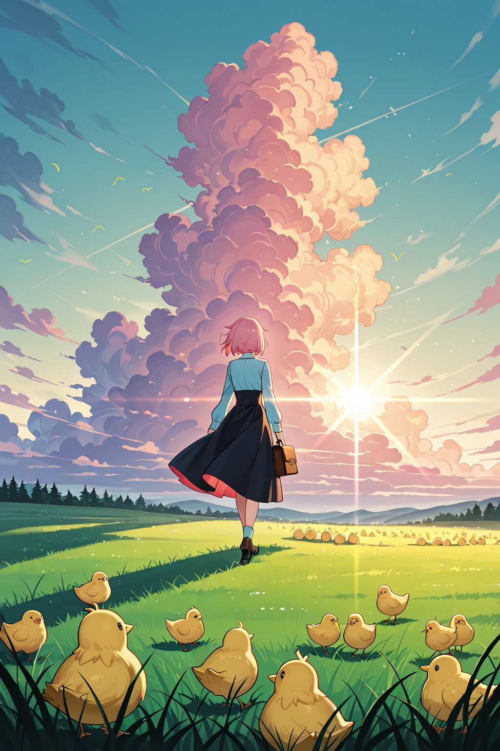 女の子とひよこたち