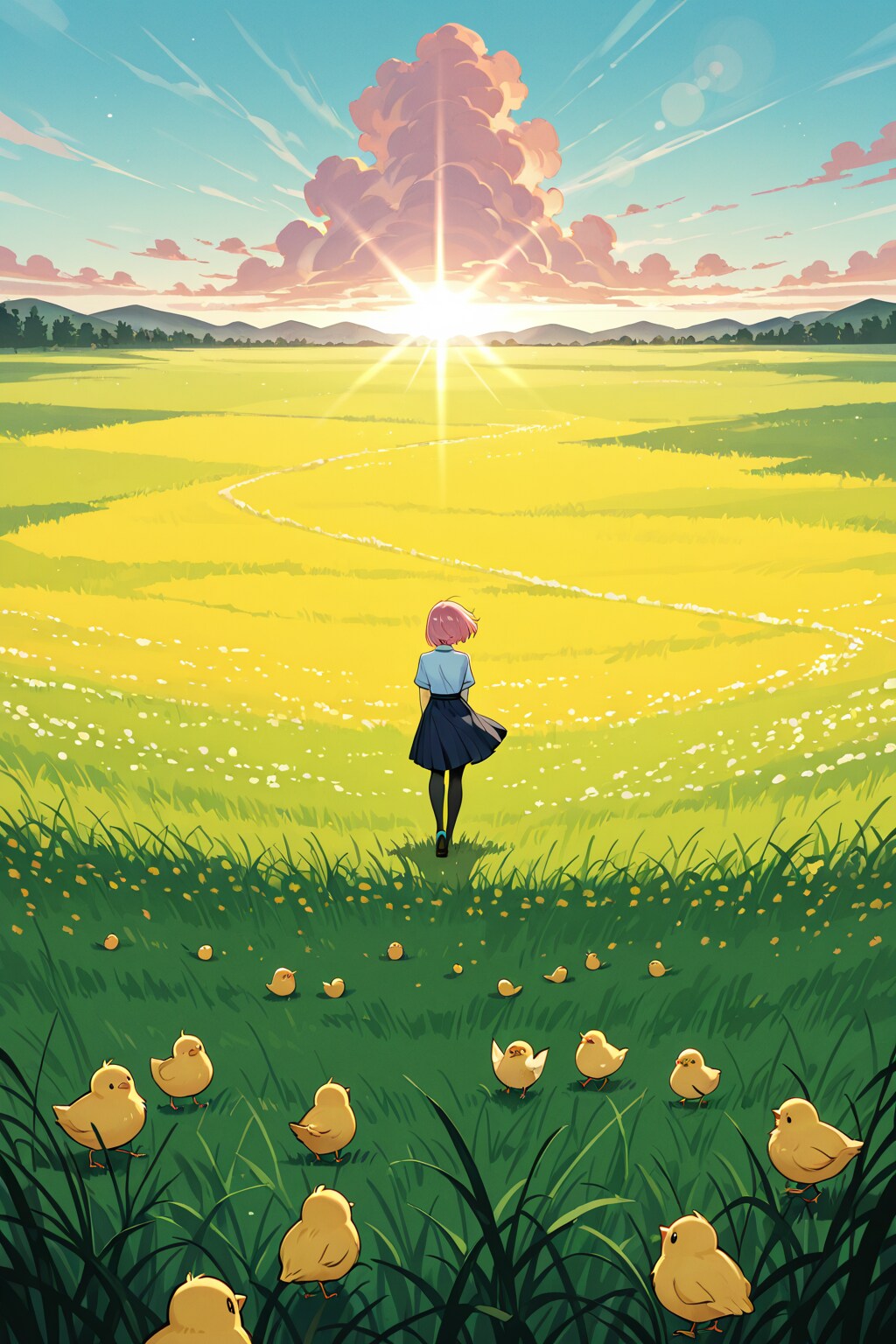 女の子とひよこたち