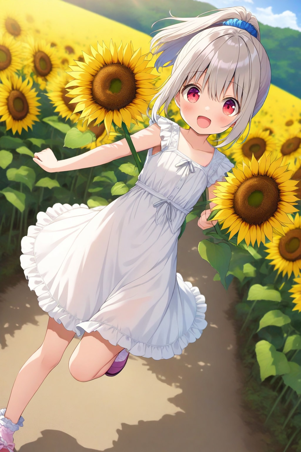 ひまわり畑と雛菊ちゃん