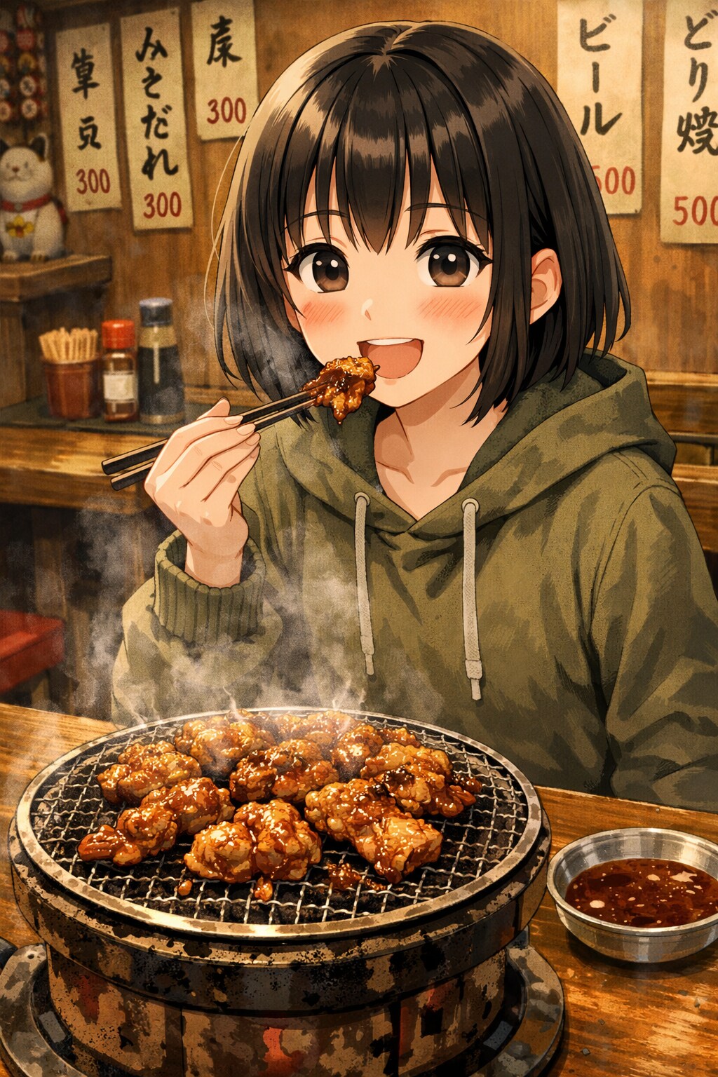 鶏焼き肉を食べている女の子 | の人気AIイラスト・グラビア