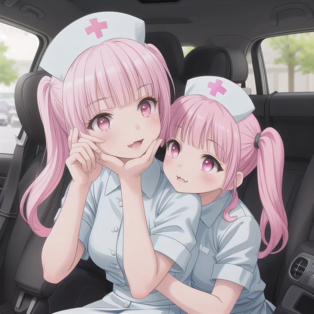 ピンク髪ツインテで車内の少女