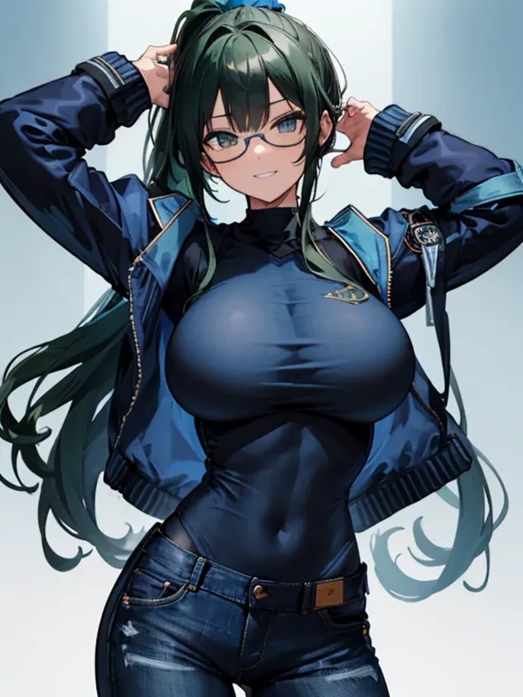 ぴちぴちインナー緑髪ポニテさん