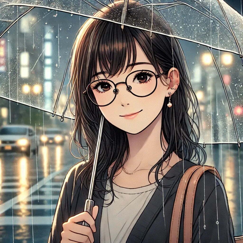 雨の中の眼鏡っ子