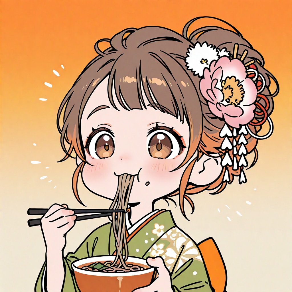 蕎麦を食べるBONSAIちゃん