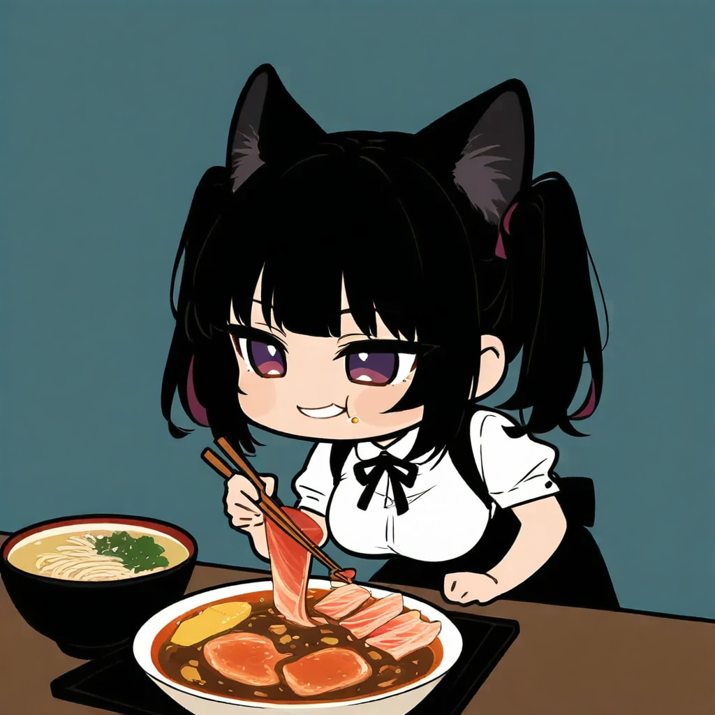 食事中のネコミミ瑛子ちゃん | の人気AIイラスト・グラビア