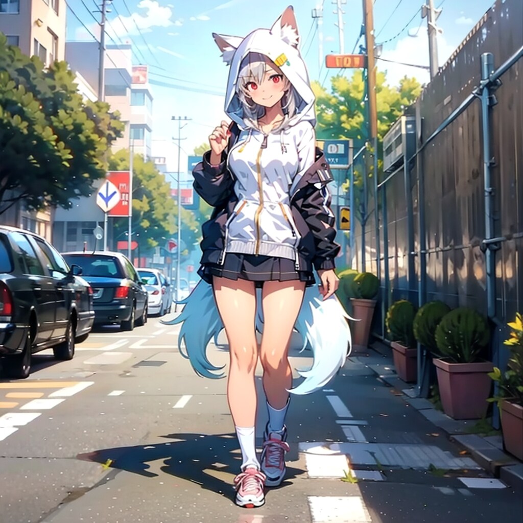 パーカーを着た狐の若奥さん