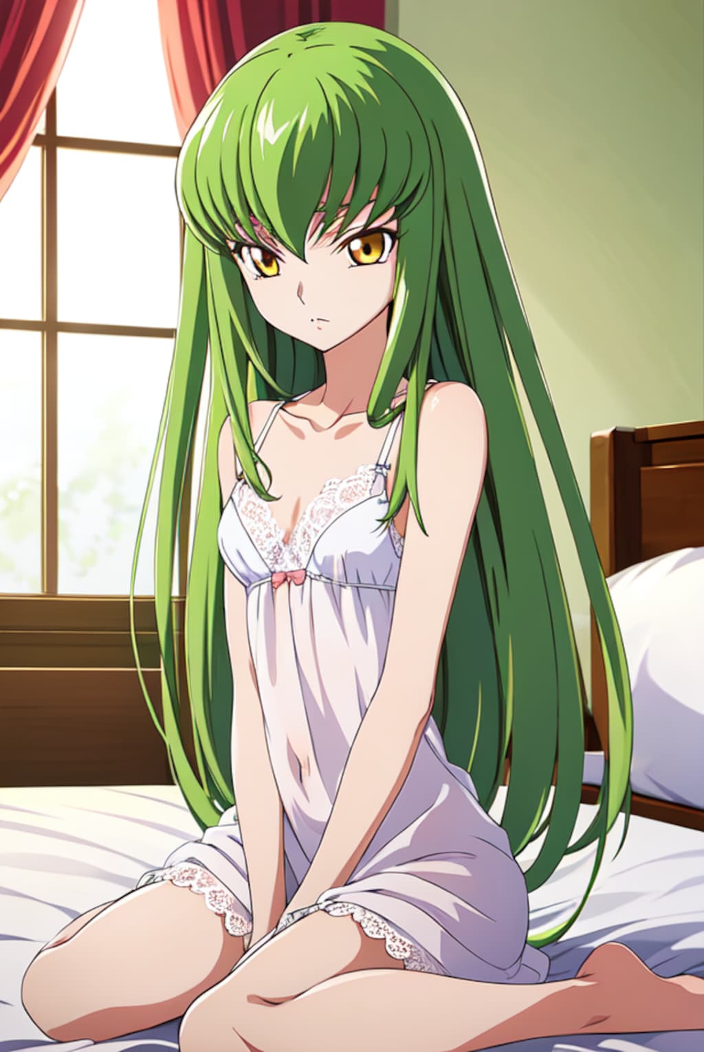 少女C.C.のピンナップ風アニメ塗りのイラスト【ランジェリー】