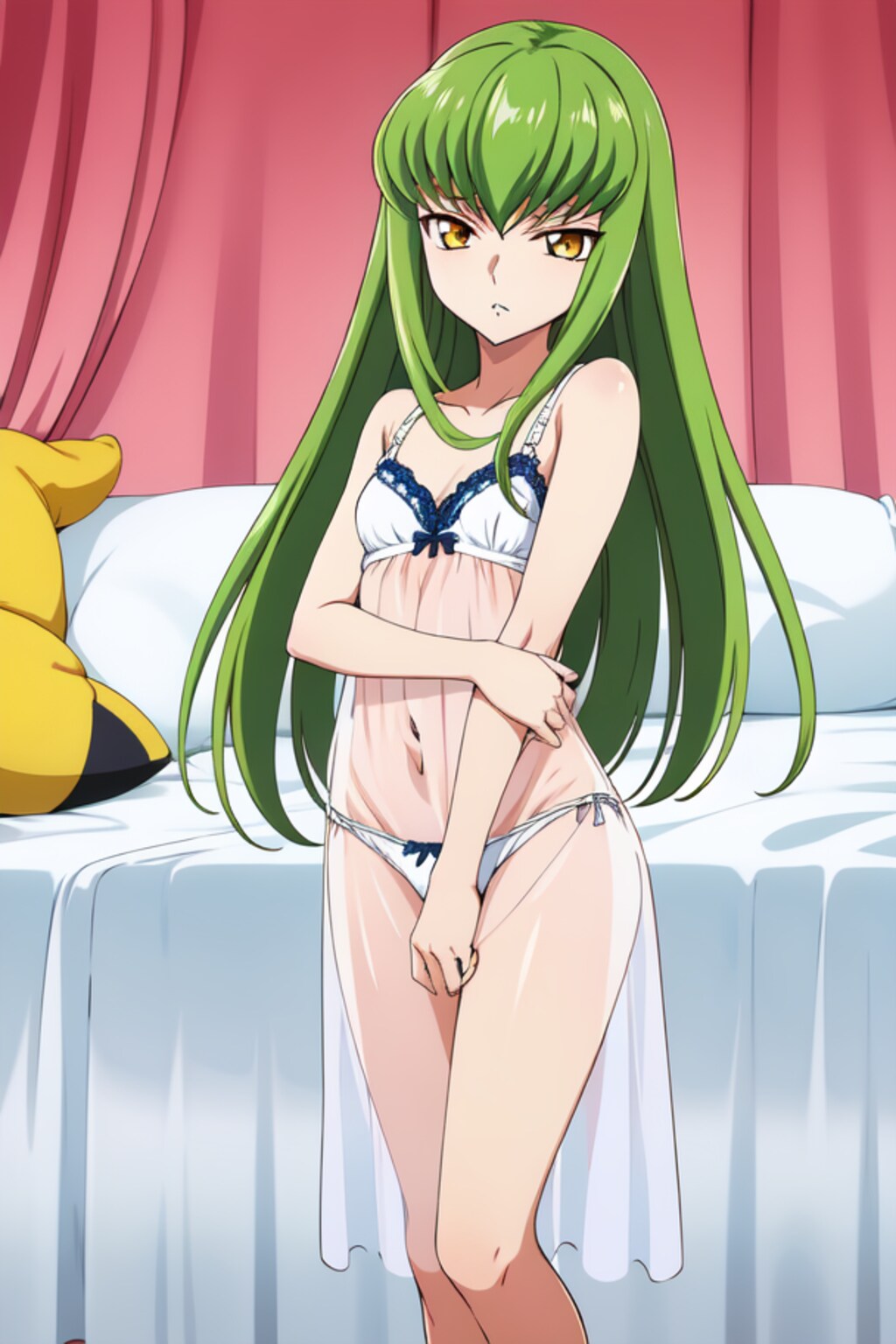 少女C.C.のピンナップ風アニメ塗りのイラスト【ランジェリー】