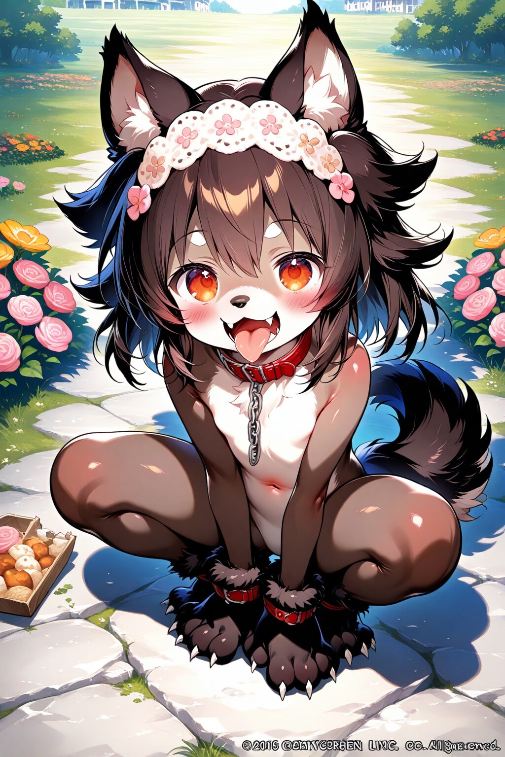 お座りする犬娘