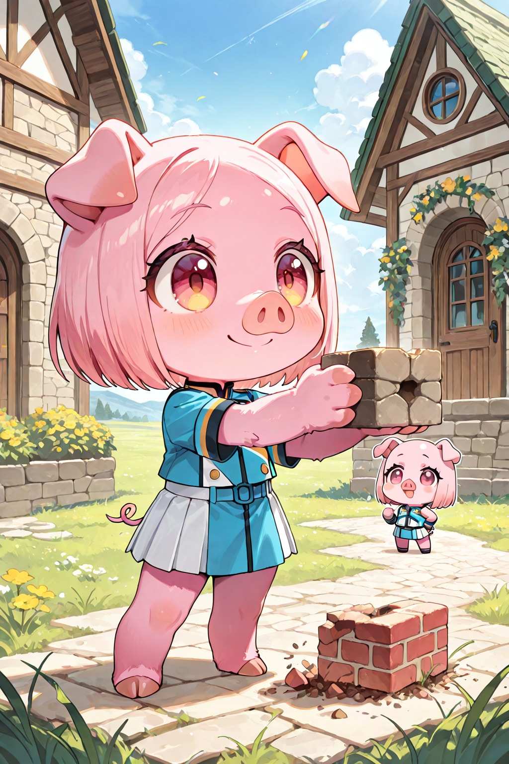 豚娘のレンガ家造りゲーム | の人気AIイラスト・グラビア