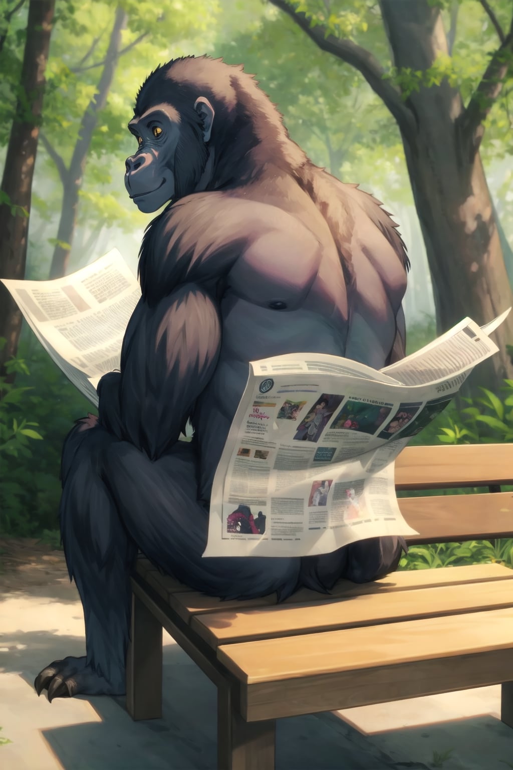 新聞を読むゴリラ