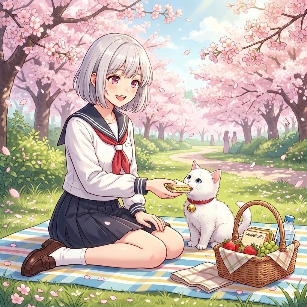 ねこたんと花見 | の人気AIイラスト・グラビア