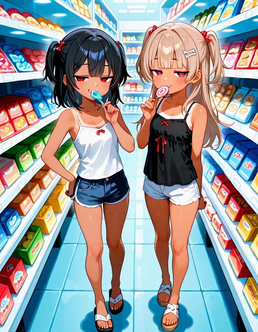 コンビニ🏪にて、こなっちゃん🐟️＆まこっちゃん🍖