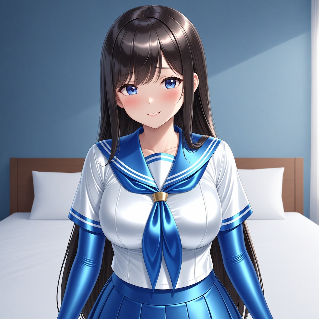 光沢青セーラー服長手袋サイハイソックス