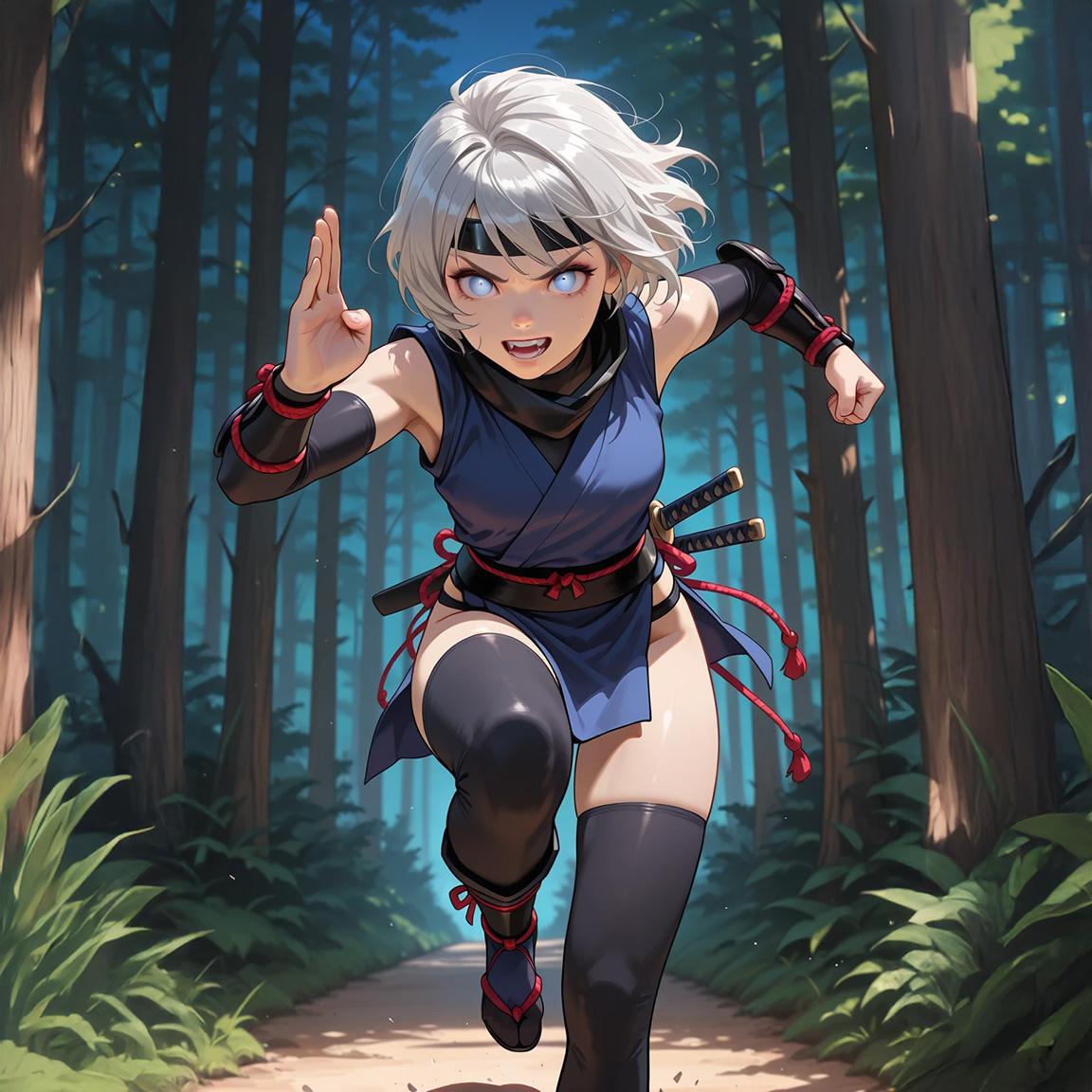 里の者が本気っぽいので必死に逃げるクノイチ少女 | の人気AIイラスト・グラビア