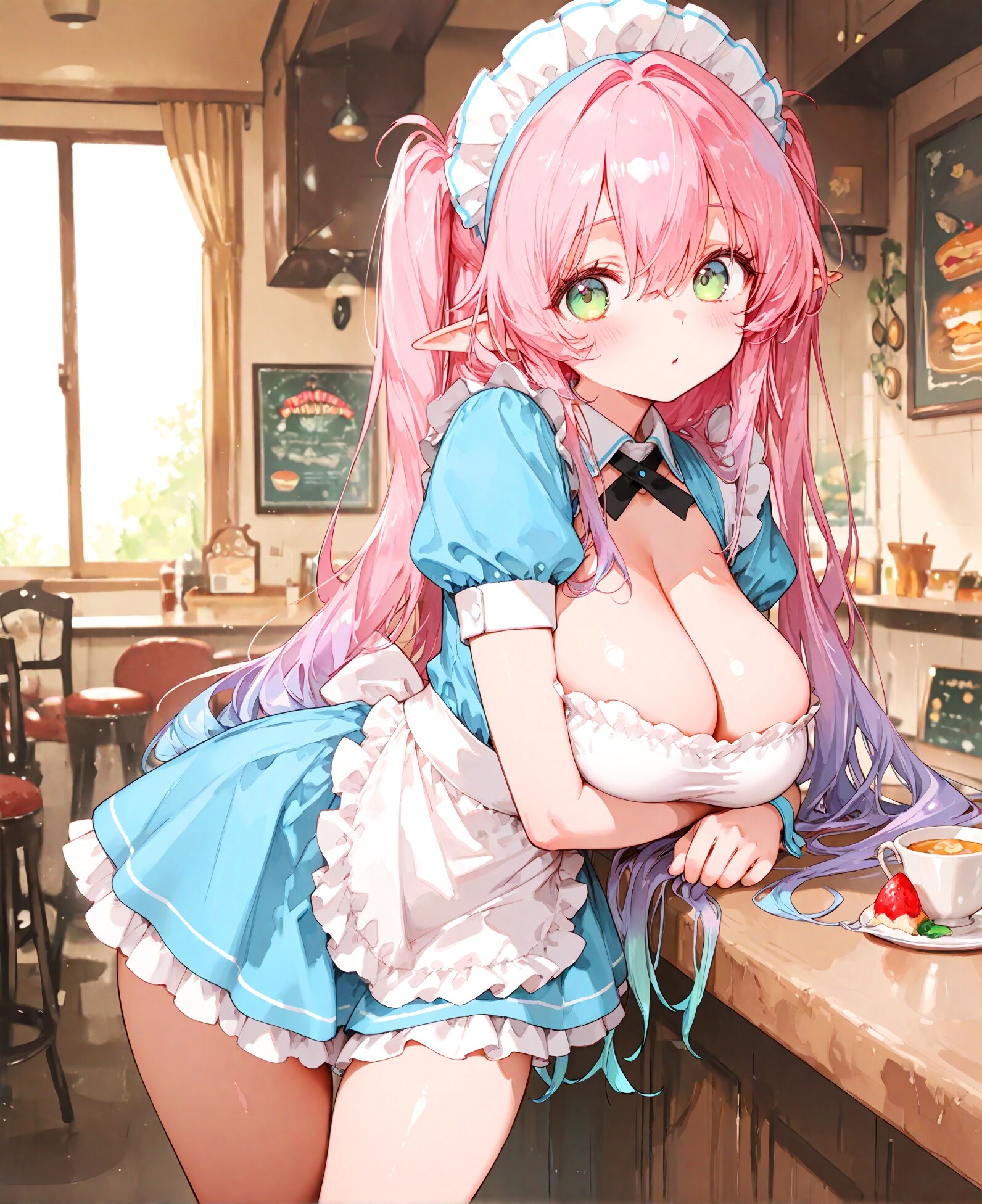 ピンクのウェイトレス少女 | の人気AIイラスト・グラビア