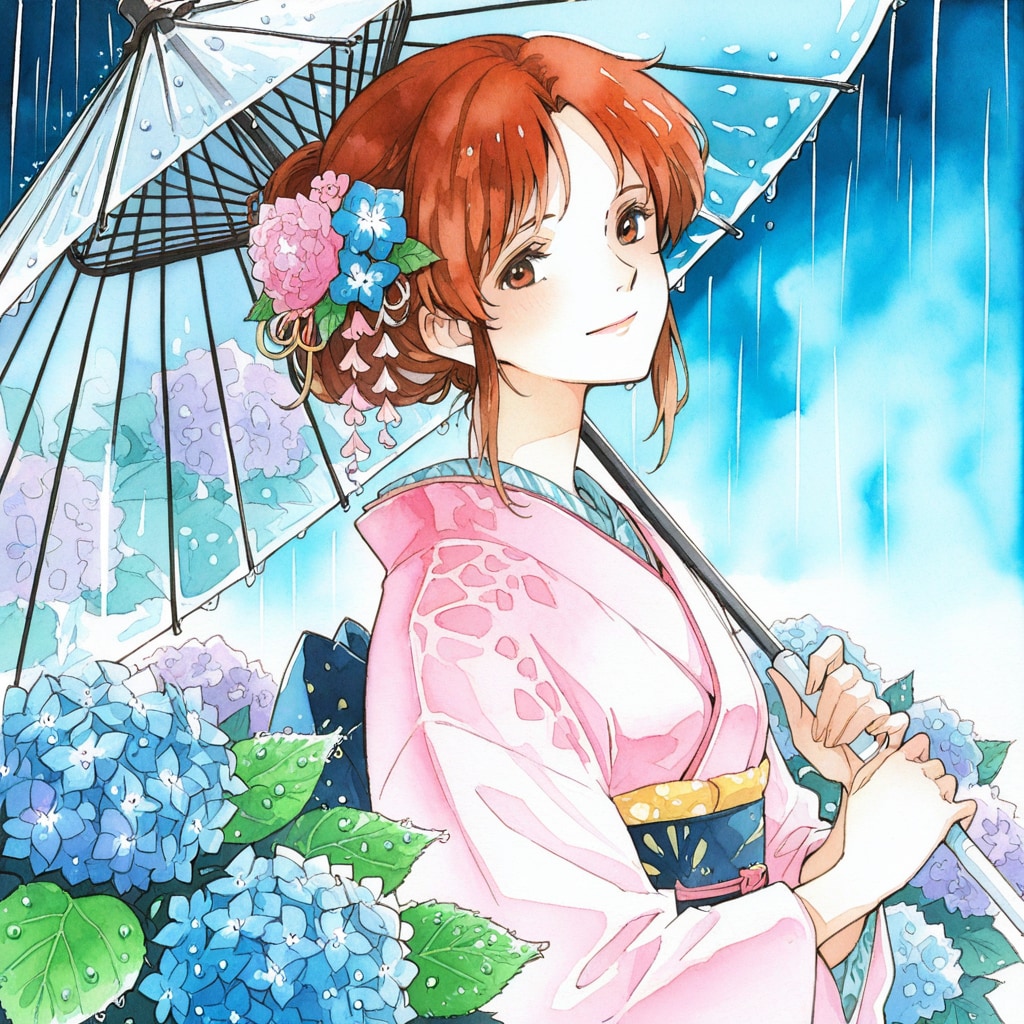 貴婦人と雨の紫陽花