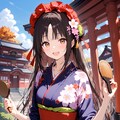 和服に神社に紅葉 2枚目