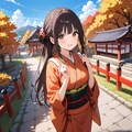 和服に神社に紅葉 5枚目