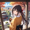 和服に神社に紅葉 4枚目