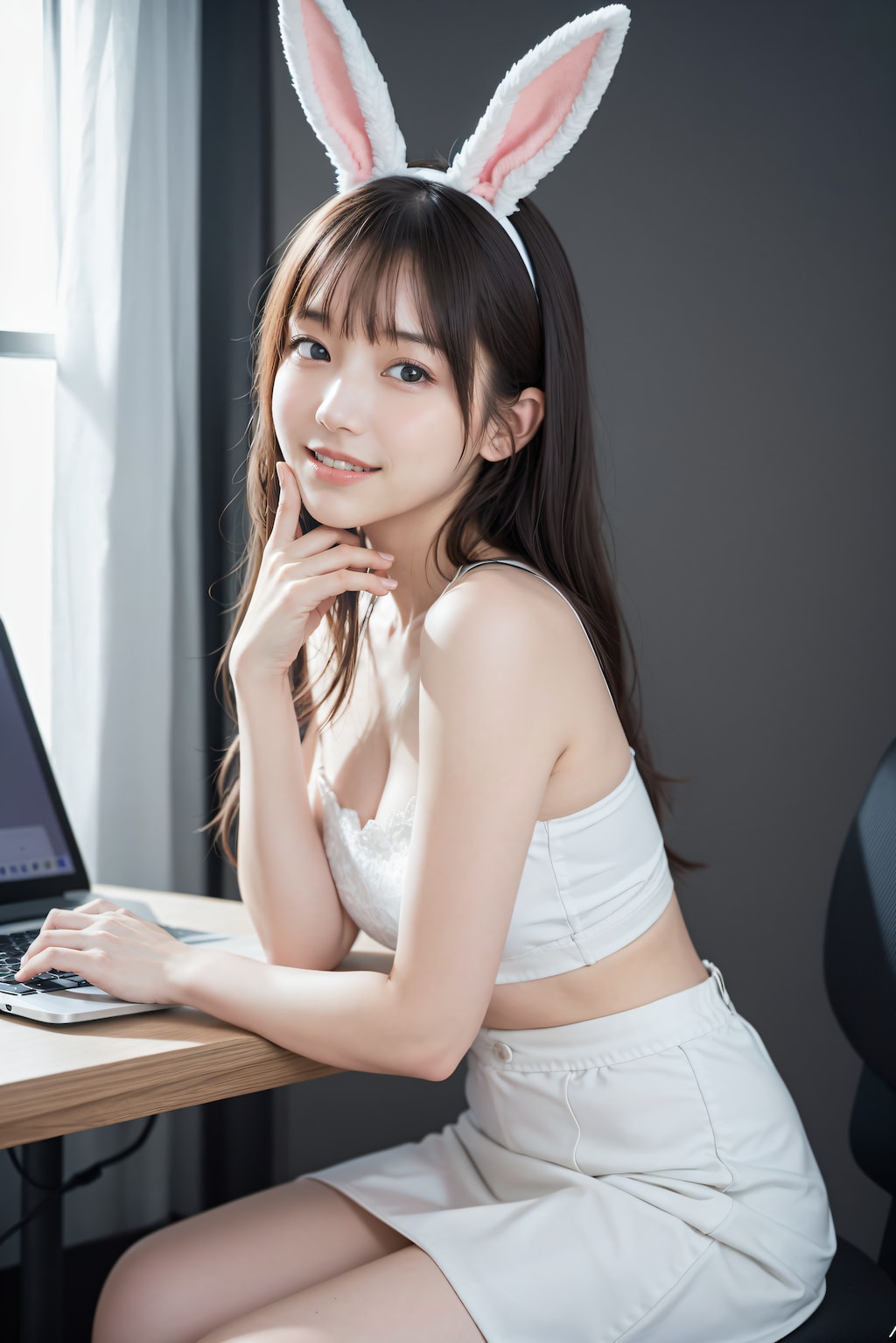 バニーガール姿でお仕事