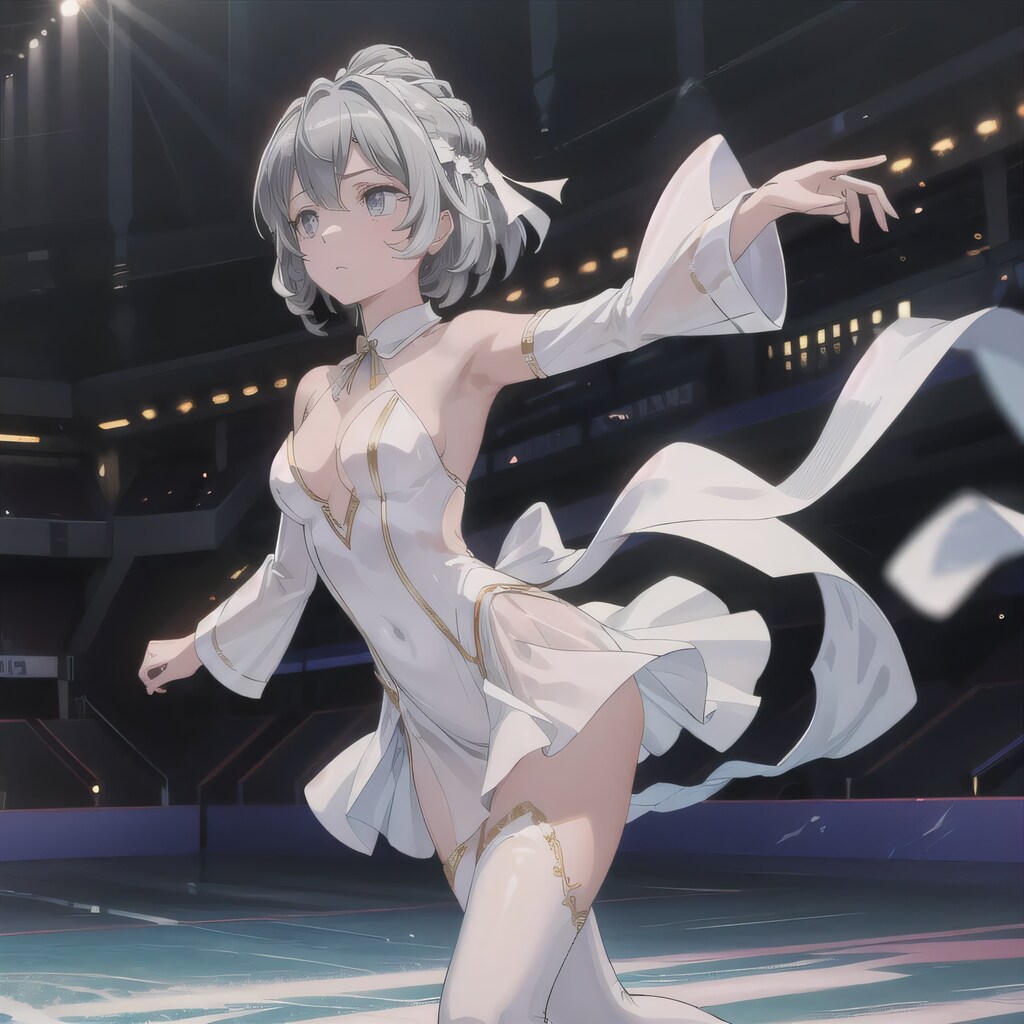 灰髪ボブでアイススケートの少女２